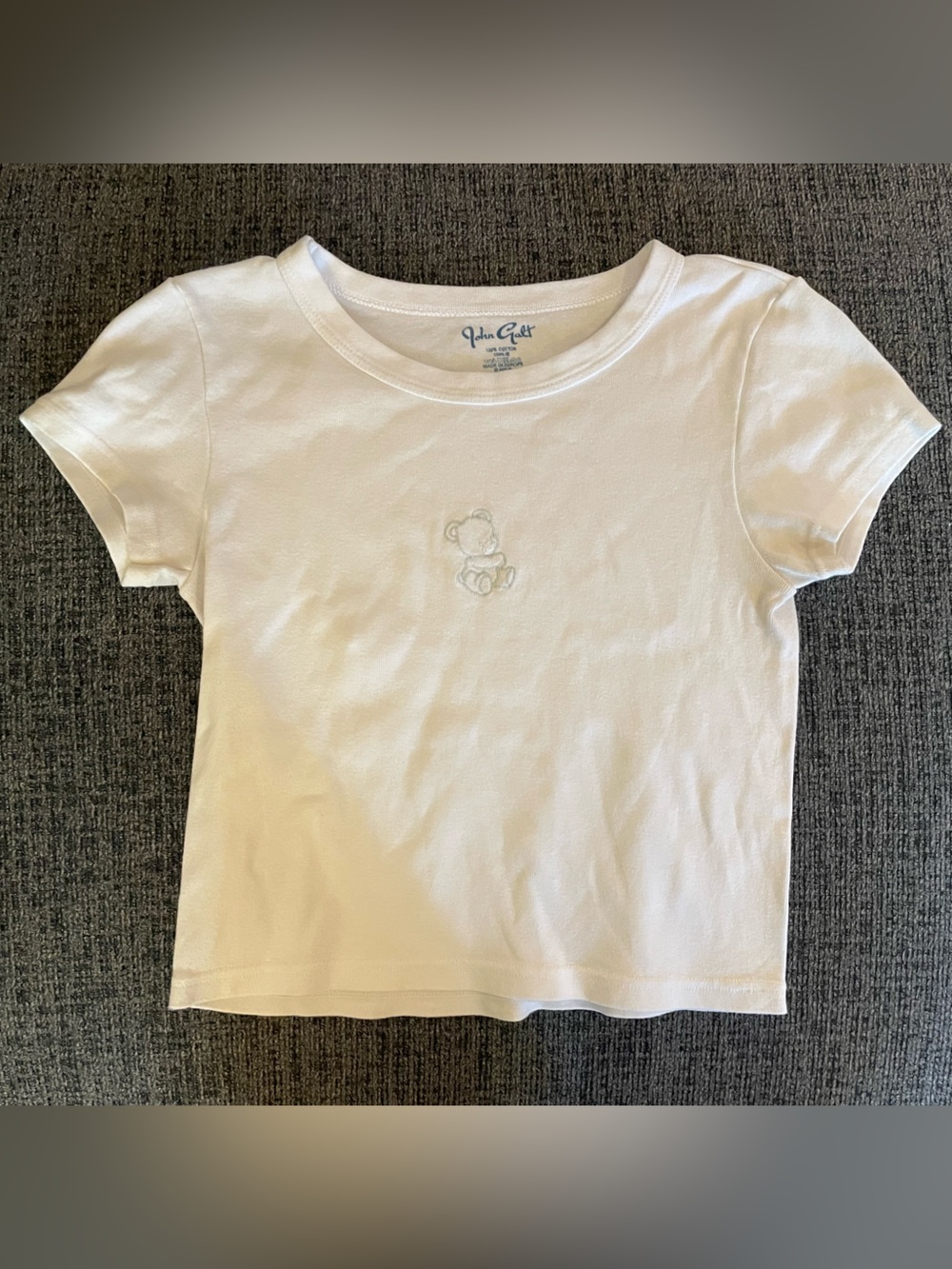 Brandy Melville White Baby Tee with Bear Embroidery